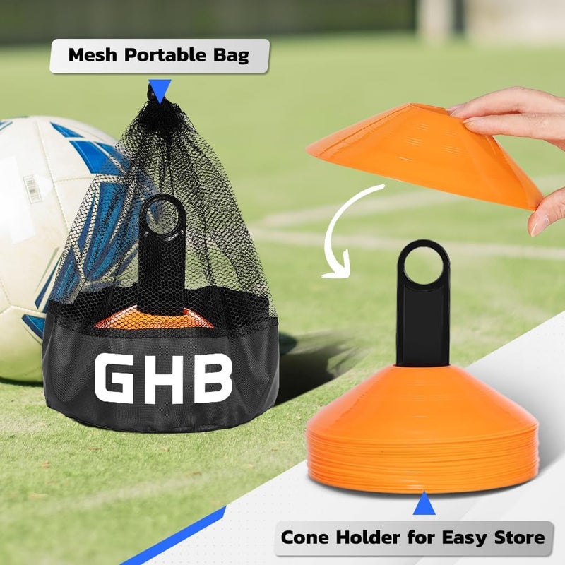 GHB Soccer Cones 25/50/100 Pack Disc Soccer Sport Cones Training Field Marker Agility Cones for Traffic, Basketball, Coaching, Practice Equipment Includes Cone Drills Guide - Image 3